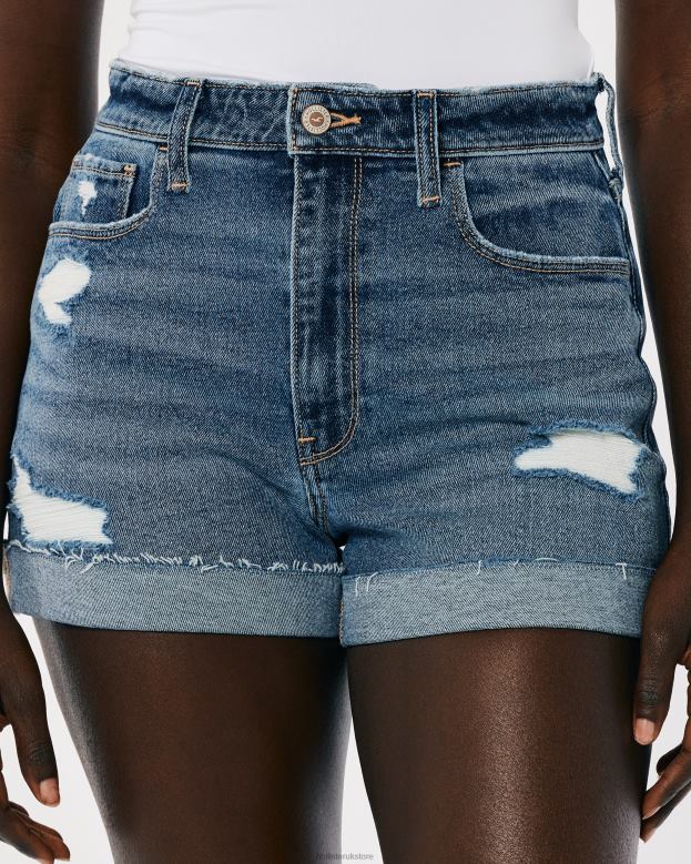 Bottoms Hollister Women Ultra High-Rise Ripped Medium Wash Mom Shorts 48820463 Medium Ripped Wash