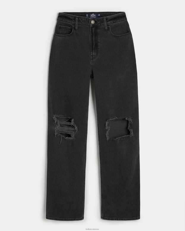 Bottoms Hollister Women Ultra High-Rise Ripped Washed Black Dad Jeans 48820648 Black Ripped Wash