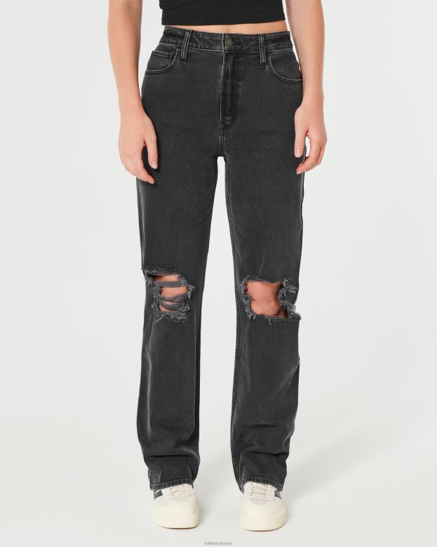 Bottoms Hollister Women Ultra High-Rise Ripped Washed Black Dad Jeans 48820648 Black Ripped Wash
