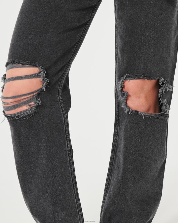 Bottoms Hollister Women Ultra High-Rise Ripped Washed Black Dad Jeans 48820648 Black Ripped Wash
