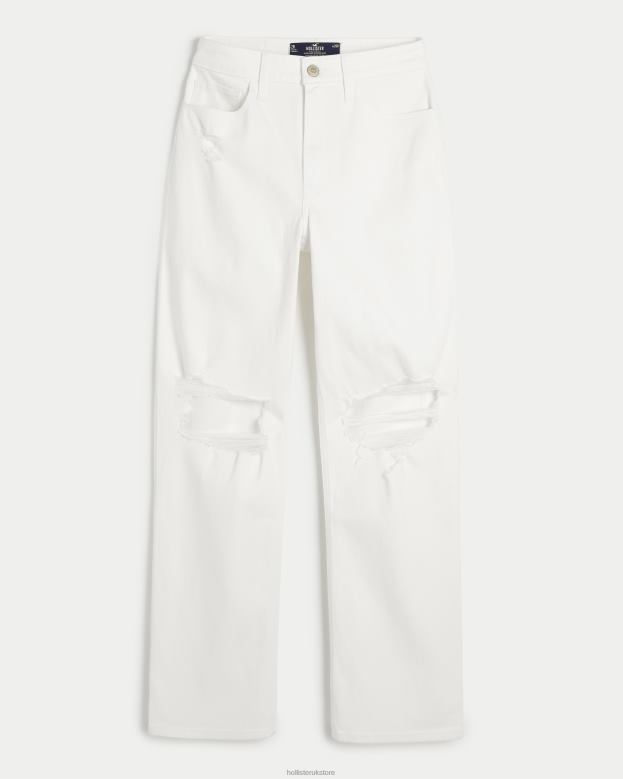 Bottoms Hollister Women Ultra High-Rise Ripped White Dad Jeans 48820601 Ripped White