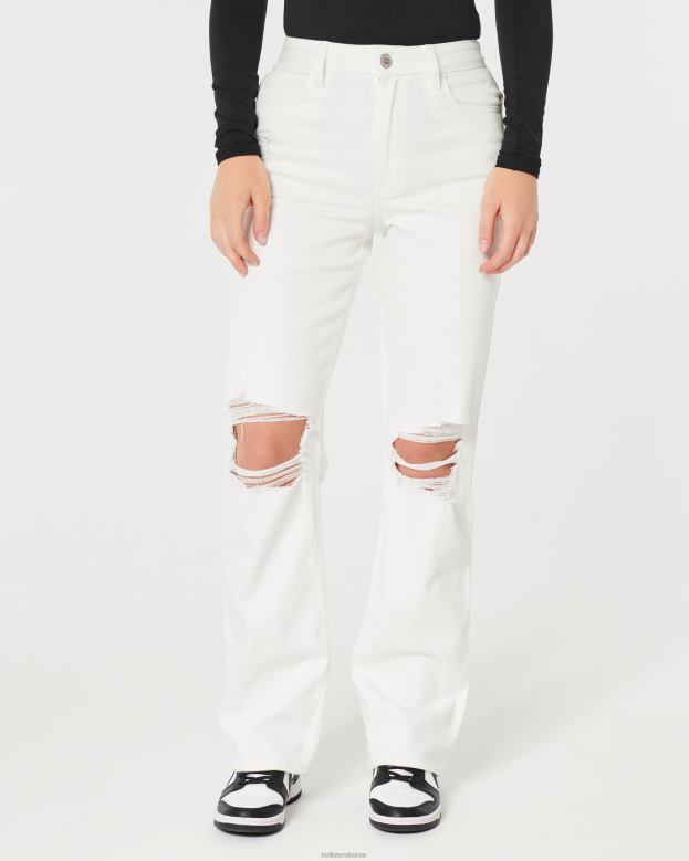 Bottoms Hollister Women Ultra High-Rise Ripped White Dad Jeans 48820601 Ripped White