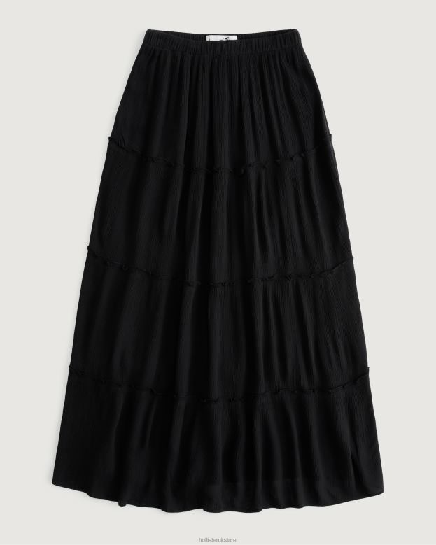 Bottoms Hollister Women Ultra High-Rise Tiered Maxi Skirt 48820480 Black