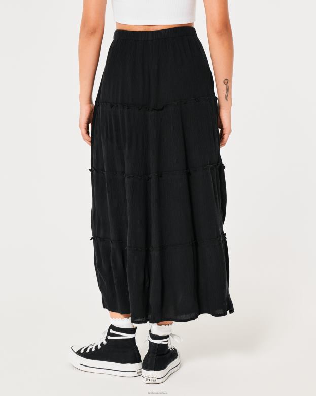 Bottoms Hollister Women Ultra High-Rise Tiered Maxi Skirt 48820480 Black
