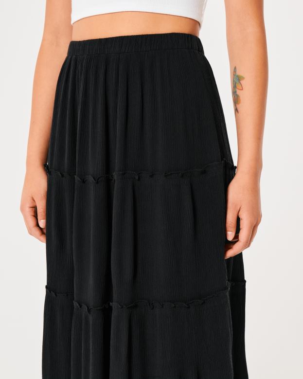 Bottoms Hollister Women Ultra High-Rise Tiered Maxi Skirt 48820480 Black