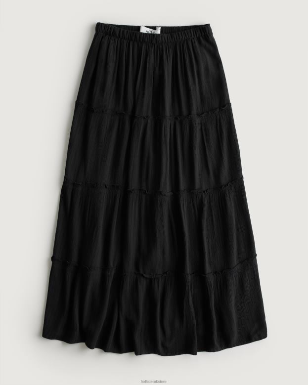 Bottoms Hollister Women Ultra High-Rise Tiered Maxi Skirt 48820744 Black