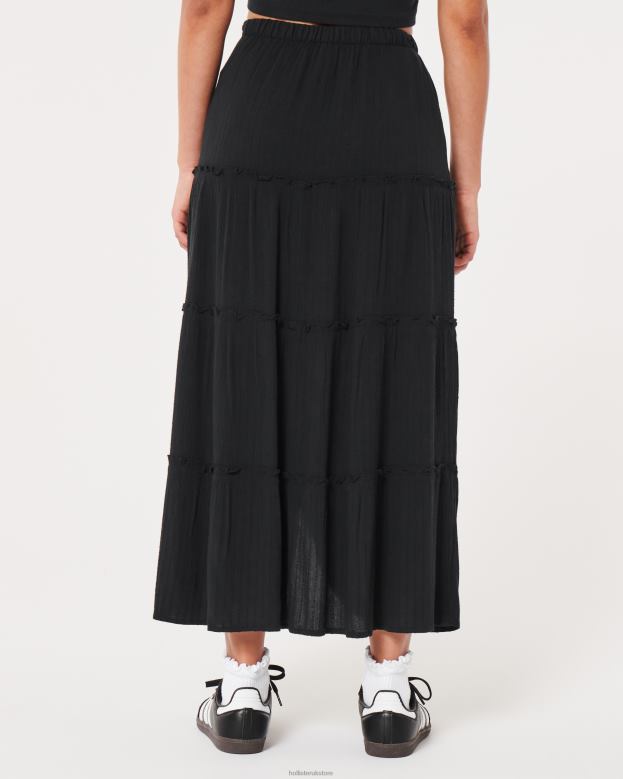 Bottoms Hollister Women Ultra High-Rise Tiered Maxi Skirt 48820744 Black