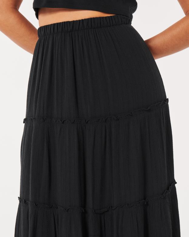 Bottoms Hollister Women Ultra High-Rise Tiered Maxi Skirt 48820744 Black