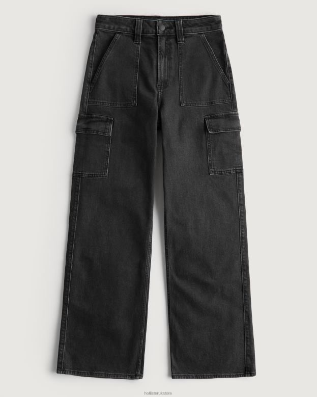 Bottoms Hollister Women Ultra High-Rise Washed Black Cargo Baggy Jeans 48820753 Black Wash
