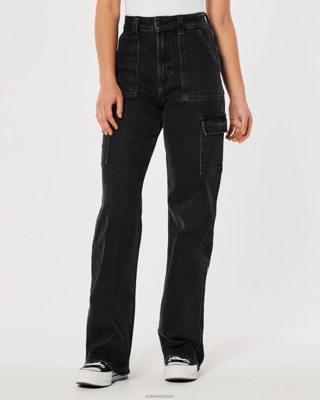 Bottoms Hollister Women Ultra High-Rise Washed Black Cargo Baggy Jeans 48820753 Black Wash