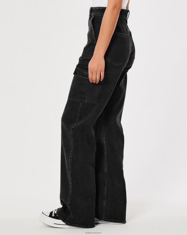 Bottoms Hollister Women Ultra High-Rise Washed Black Cargo Baggy Jeans 48820753 Black Wash