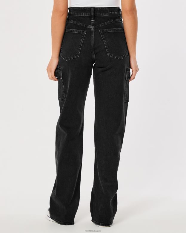 Bottoms Hollister Women Ultra High-Rise Washed Black Cargo Baggy Jeans 48820753 Black Wash