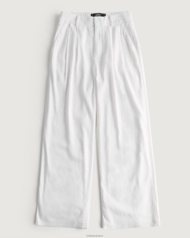 Bottoms Hollister Women Ultra High-Rise Wide-Leg Linen Blend Pants 48820490 White
