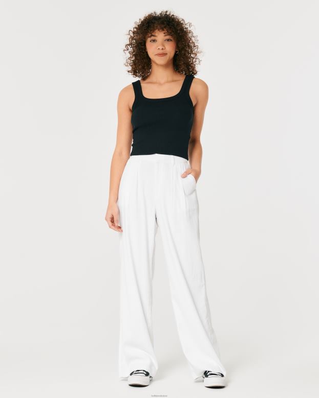 Bottoms Hollister Women Ultra High-Rise Wide-Leg Linen Blend Pants 48820490 White