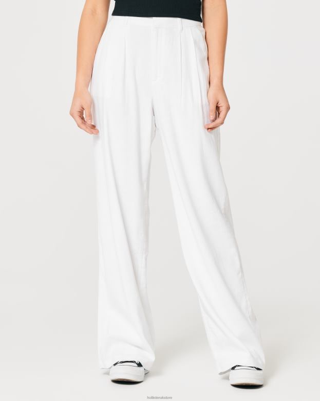 Bottoms Hollister Women Ultra High-Rise Wide-Leg Linen Blend Pants 48820490 White