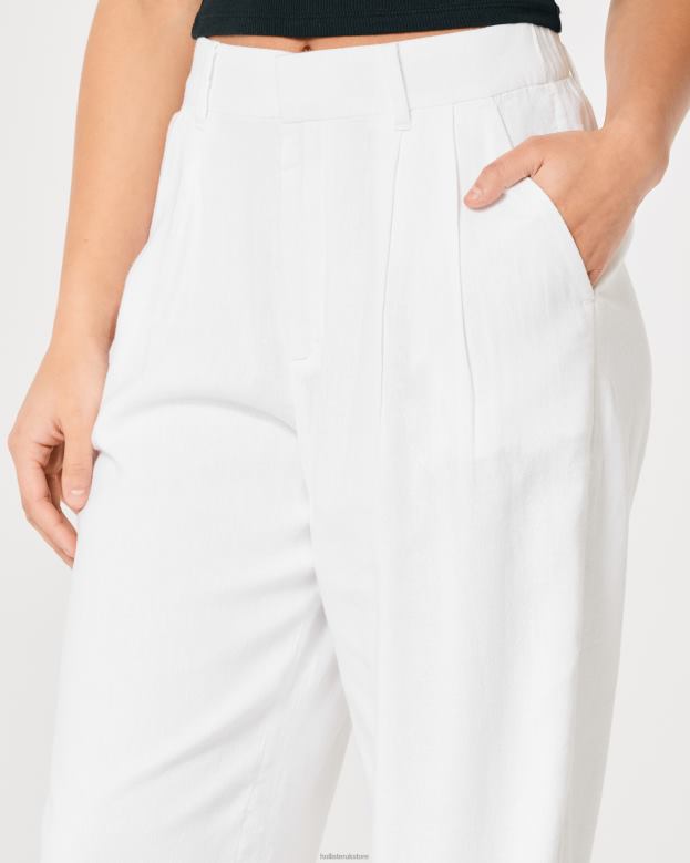Bottoms Hollister Women Ultra High-Rise Wide-Leg Linen Blend Pants 48820490 White