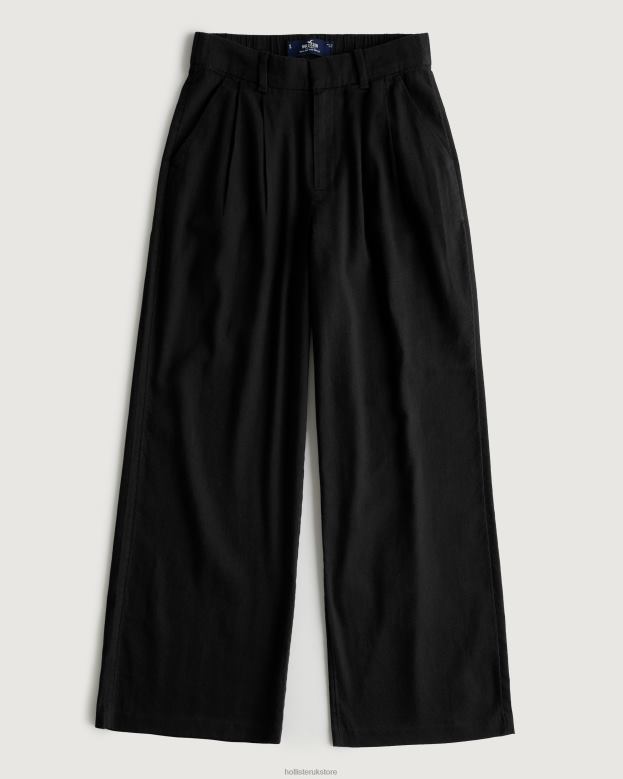 Bottoms Hollister Women Ultra High-Rise Wide-Leg Linen Blend Pants 48820734 Black