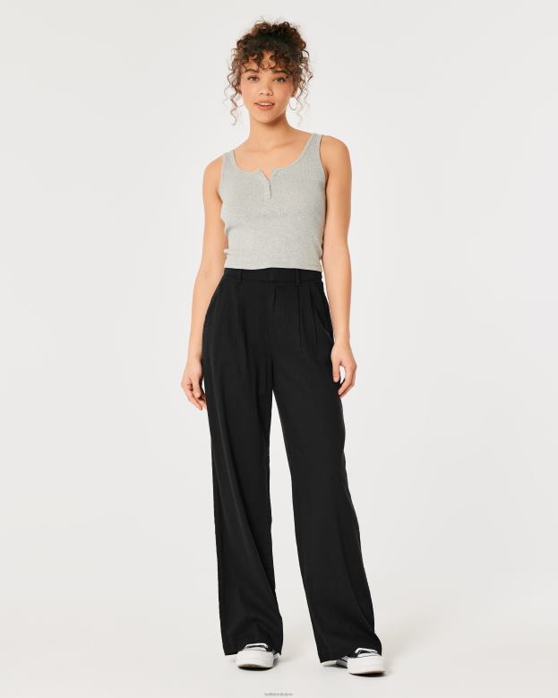 Bottoms Hollister Women Ultra High-Rise Wide-Leg Linen Blend Pants 48820734 Black