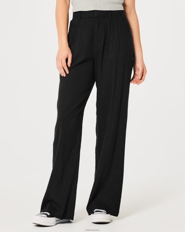 Bottoms Hollister Women Ultra High-Rise Wide-Leg Linen Blend Pants 48820734 Black