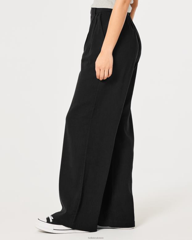 Bottoms Hollister Women Ultra High-Rise Wide-Leg Linen Blend Pants 48820734 Black
