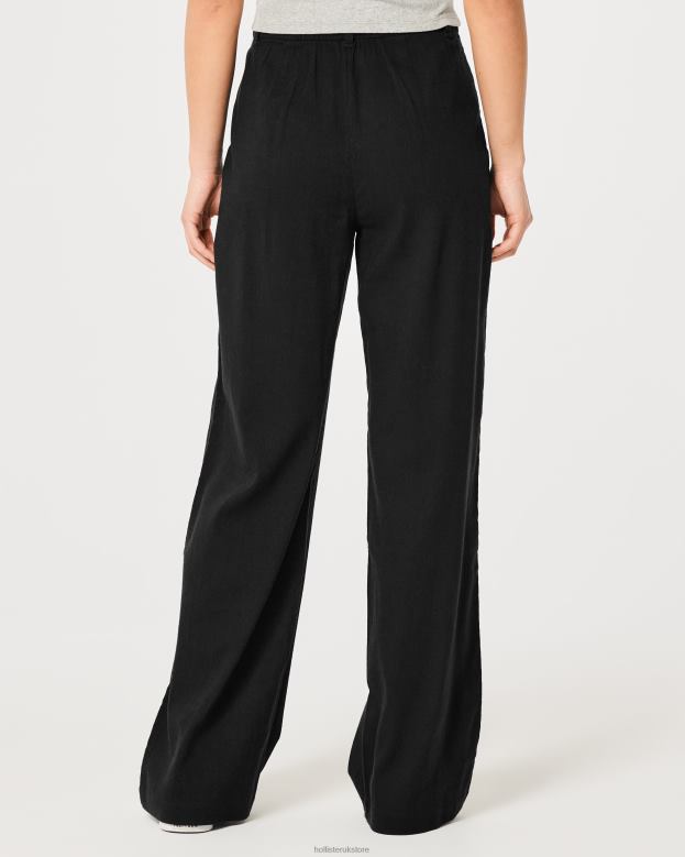 Bottoms Hollister Women Ultra High-Rise Wide-Leg Linen Blend Pants 48820734 Black