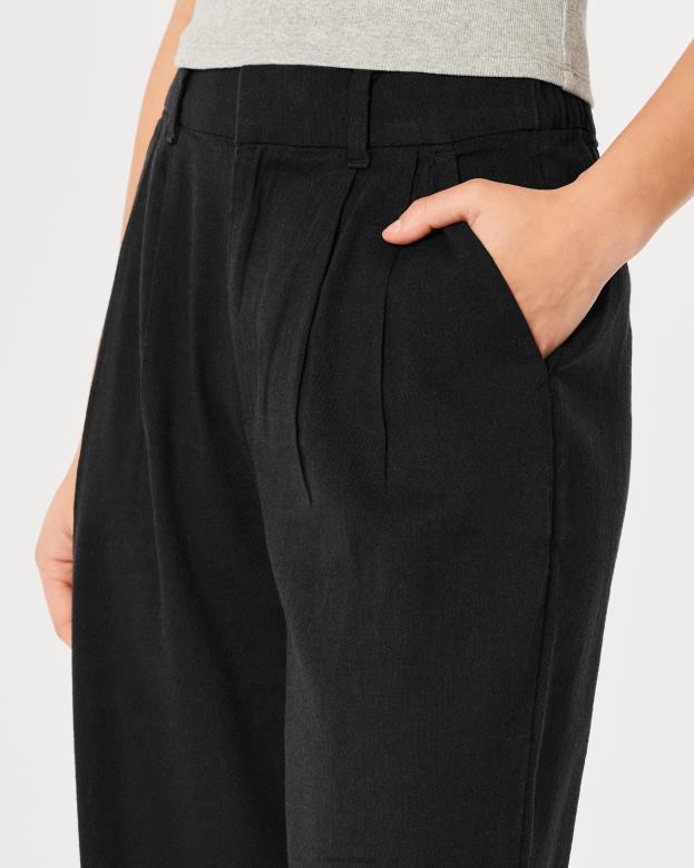 Bottoms Hollister Women Ultra High-Rise Wide-Leg Linen Blend Pants 48820734 Black