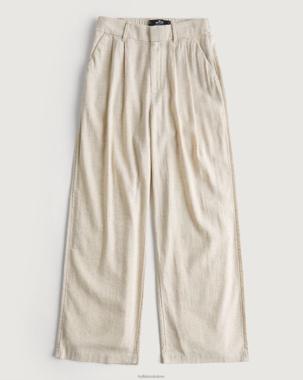 Bottoms Hollister Women Ultra High-Rise Wide-Leg Linen Blend Pants 48820743 Beige