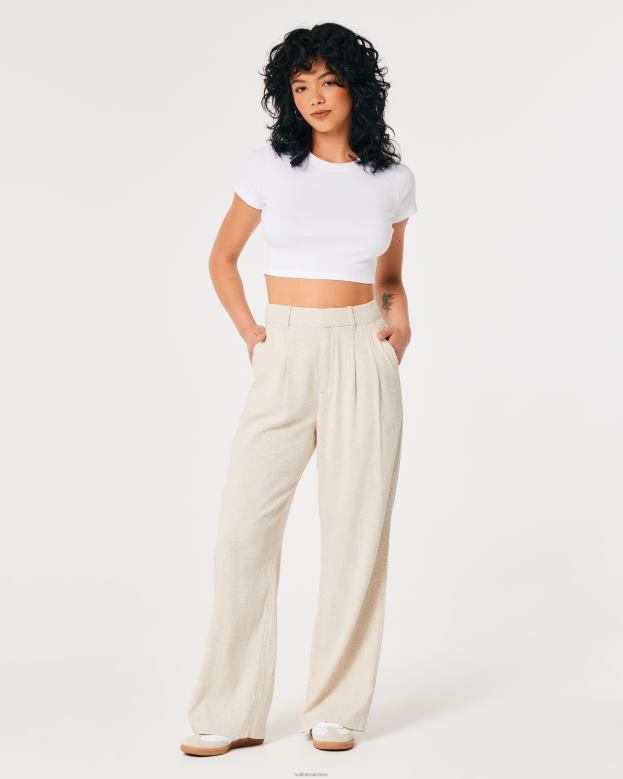 Bottoms Hollister Women Ultra High-Rise Wide-Leg Linen Blend Pants 48820743 Beige