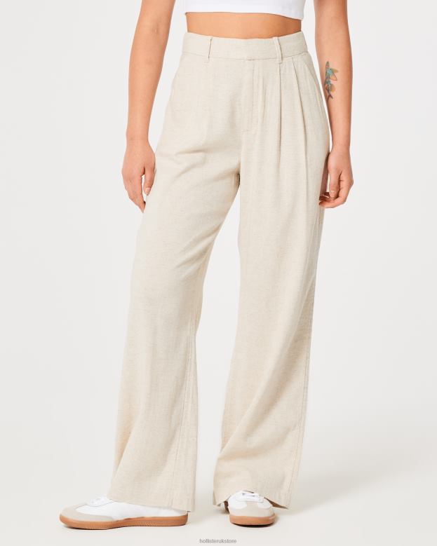 Bottoms Hollister Women Ultra High-Rise Wide-Leg Linen Blend Pants 48820743 Beige