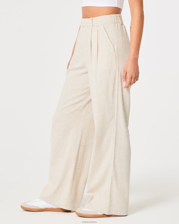 Bottoms Hollister Women Ultra High-Rise Wide-Leg Linen Blend Pants 48820743 Beige