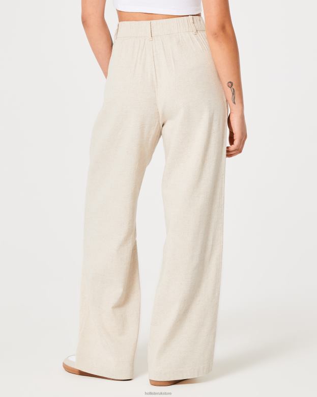 Bottoms Hollister Women Ultra High-Rise Wide-Leg Linen Blend Pants 48820743 Beige