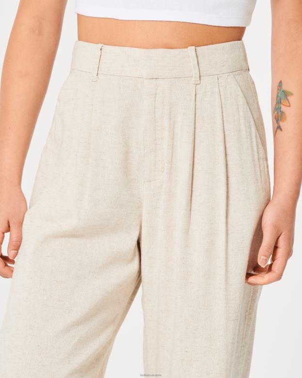 Bottoms Hollister Women Ultra High-Rise Wide-Leg Linen Blend Pants 48820743 Beige