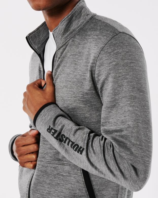 Tops Hollister Men Active Fleece Mock Neck Full-Zip Sweatshirt 48820858 Heather Grey