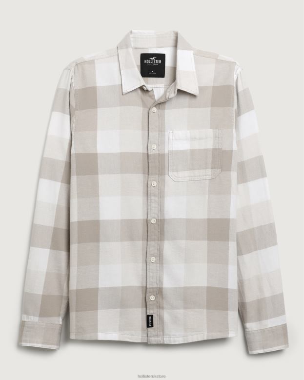 Tops Hollister Men Button-Through Flannel Shirt 488201054 Tan Check