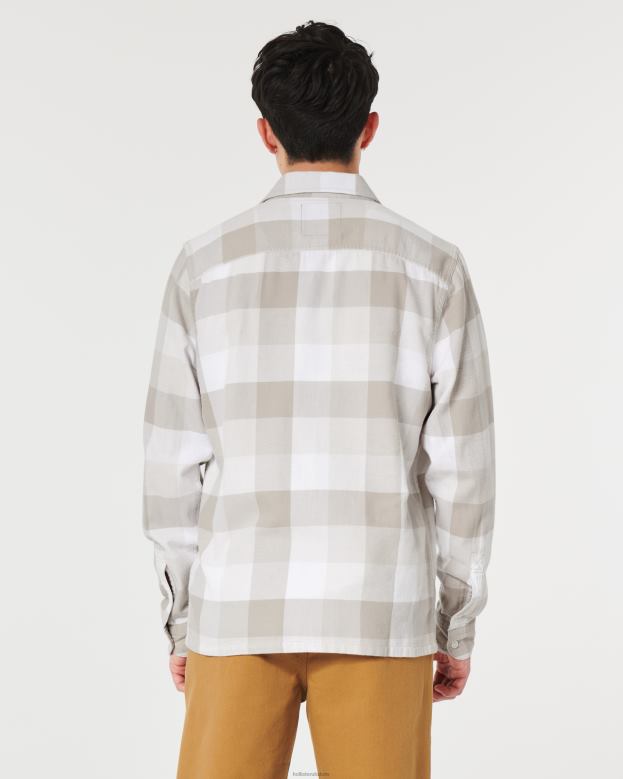 Tops Hollister Men Button-Through Flannel Shirt 488201054 Tan Check