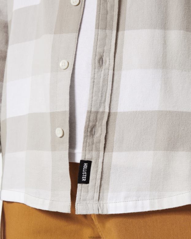 Tops Hollister Men Button-Through Flannel Shirt 488201054 Tan Check