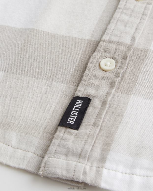 Tops Hollister Men Button-Through Flannel Shirt 488201054 Tan Check