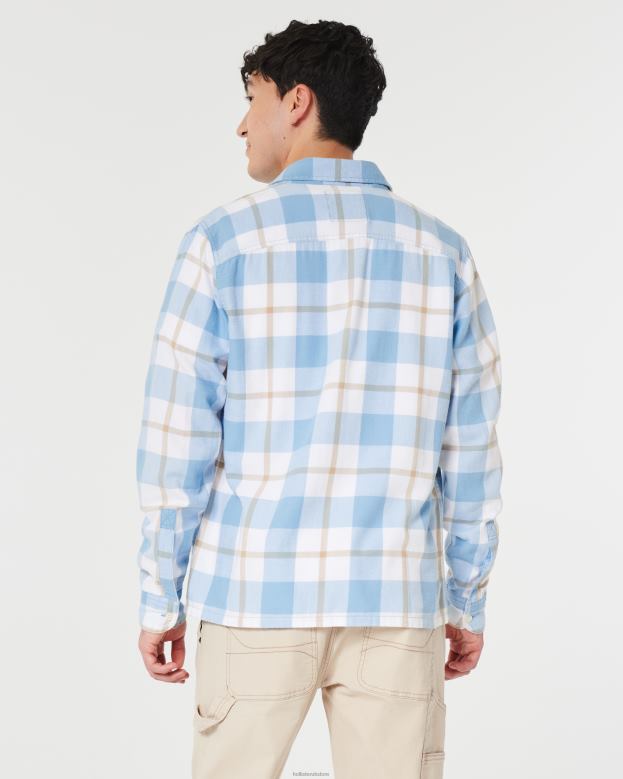 Tops Hollister Men Button-Through Flannel Shirt 48820985 Light Blue Check