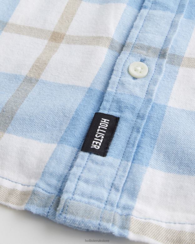 Tops Hollister Men Button-Through Flannel Shirt 48820985 Light Blue Check