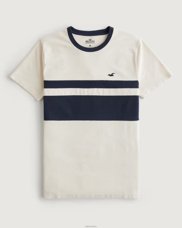 Tops Hollister Men Colorblock Crew Icon Pique T-Shirt 48820964 Cream