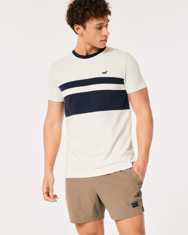 Tops Hollister Men Colorblock Crew Icon Pique T-Shirt 48820964 Cream