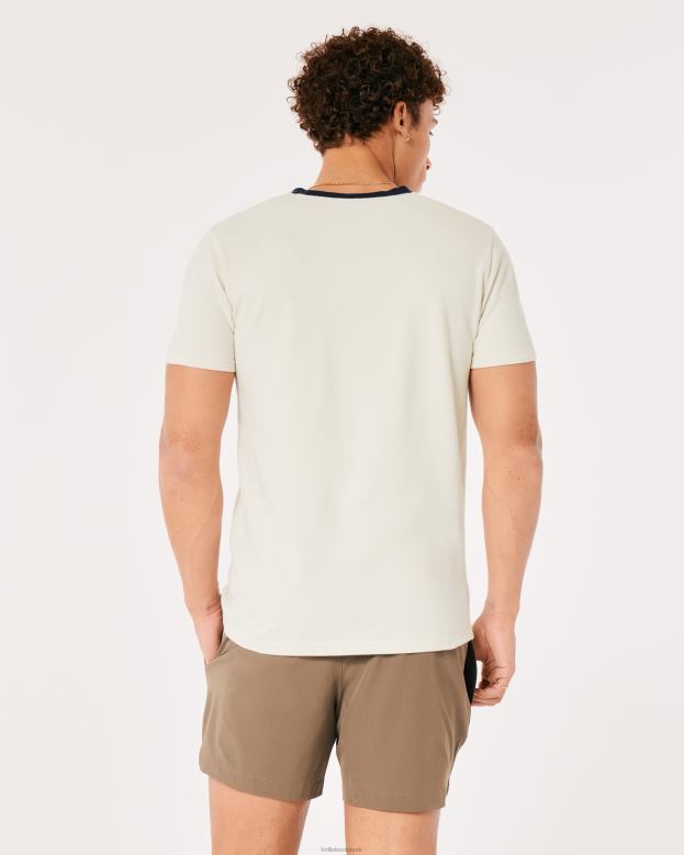 Tops Hollister Men Colorblock Crew Icon Pique T-Shirt 48820964 Cream