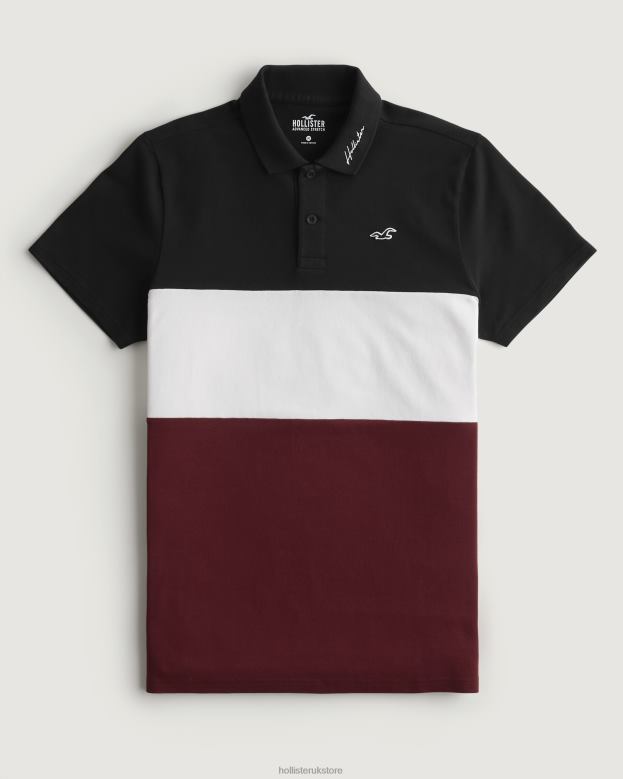 Tops Hollister Men Colorblock Polo 48820997 Black White And Burgundy