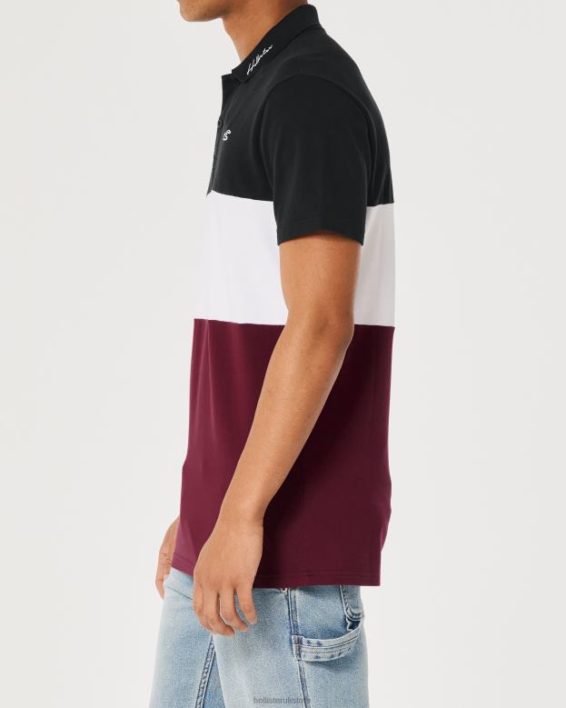 Tops Hollister Men Colorblock Polo 48820997 Black White And Burgundy