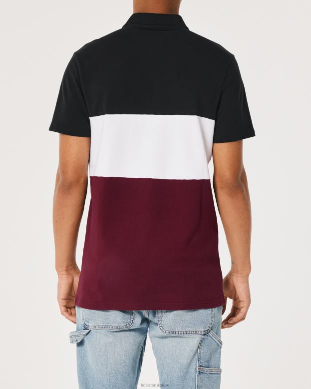 Tops Hollister Men Colorblock Polo 48820997 Black White And Burgundy
