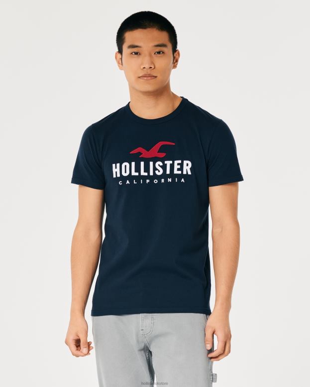 Tops Hollister Men Cotton Logo Graphic Tee 48820944 Navy