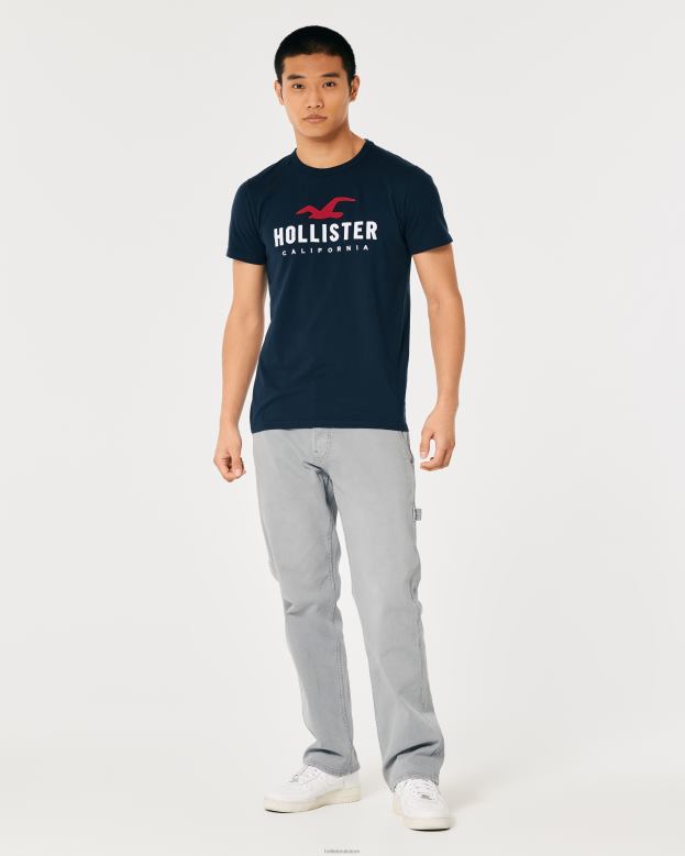 Tops Hollister Men Cotton Logo Graphic Tee 48820944 Navy