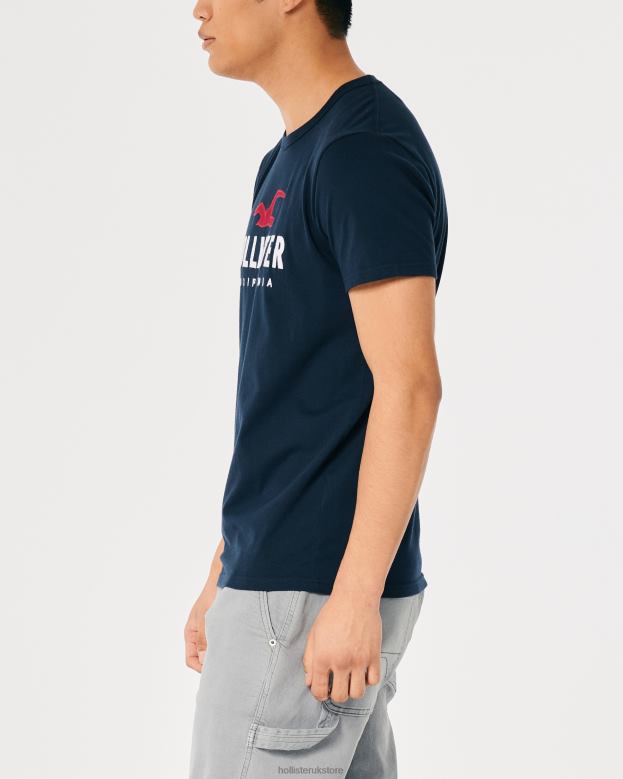 Tops Hollister Men Cotton Logo Graphic Tee 48820944 Navy