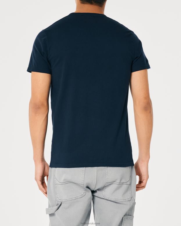 Tops Hollister Men Cotton Logo Graphic Tee 48820944 Navy
