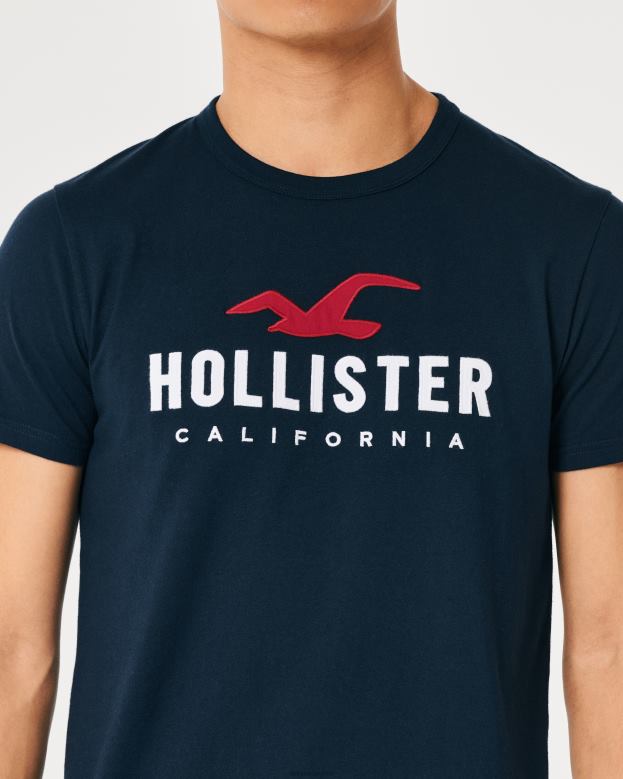 Tops Hollister Men Cotton Logo Graphic Tee 48820944 Navy